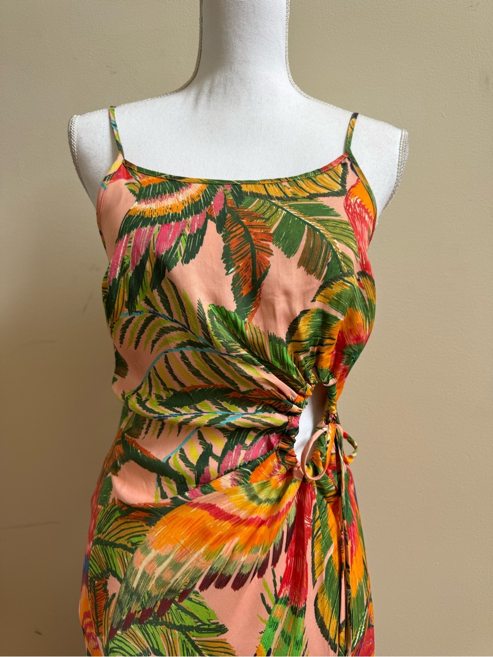 FARM Rio Macaw Leaves Print Tie-Waist Midi Dress, NWT, Size Small - Picture 5 of 9
